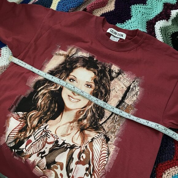 Y2K Celine Dion T-shirt Mens M Red Pink Graphic Tour Band Tee - Picture 3 of 6